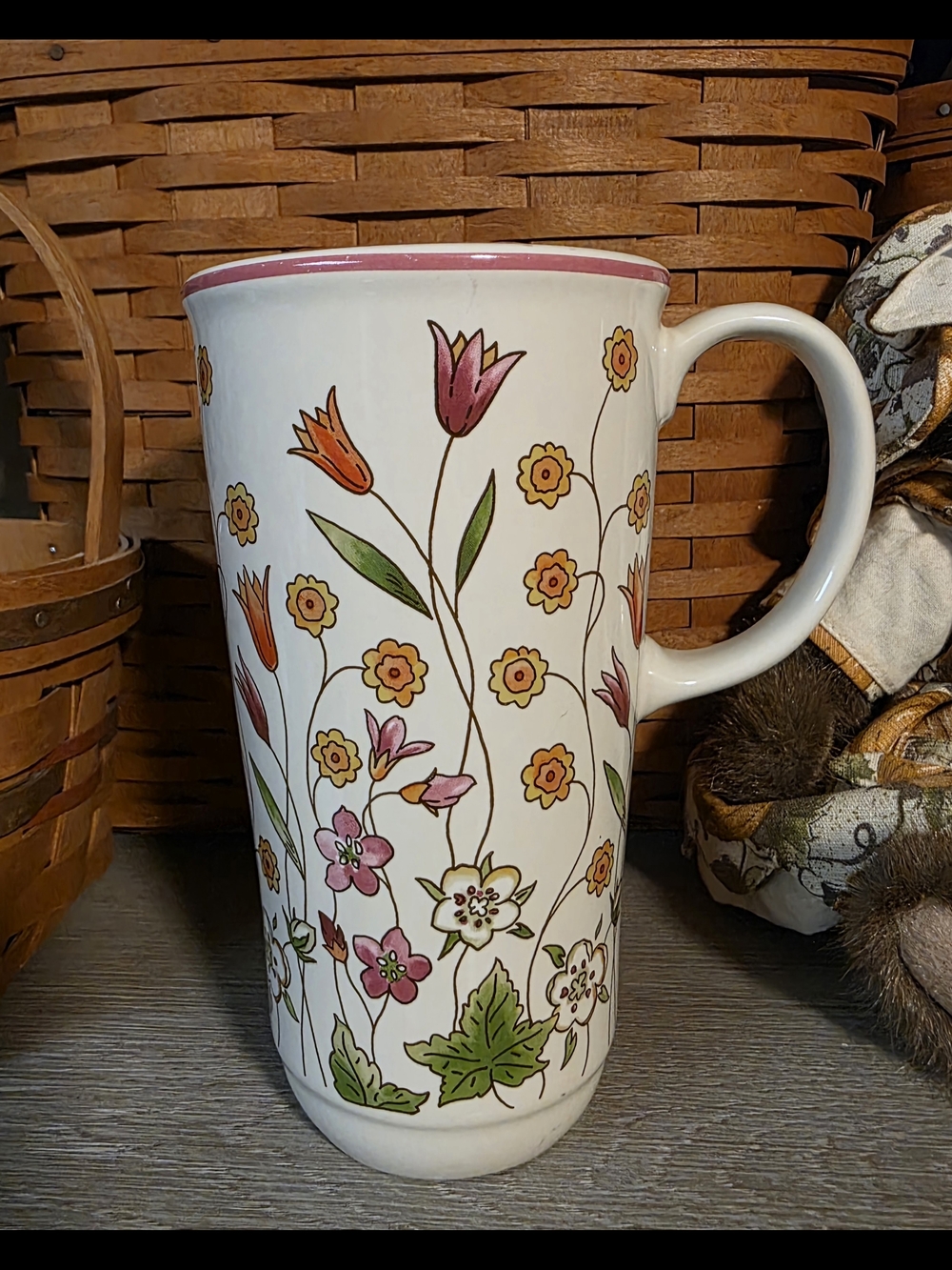 vintage Longaberger Pottery wildflower design tall coffee mug. 